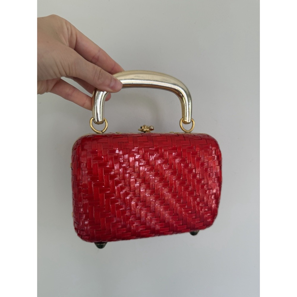 Vintage Lesco Lona Italy Bag Red Wicker Small Purse Gold Tone Hardware